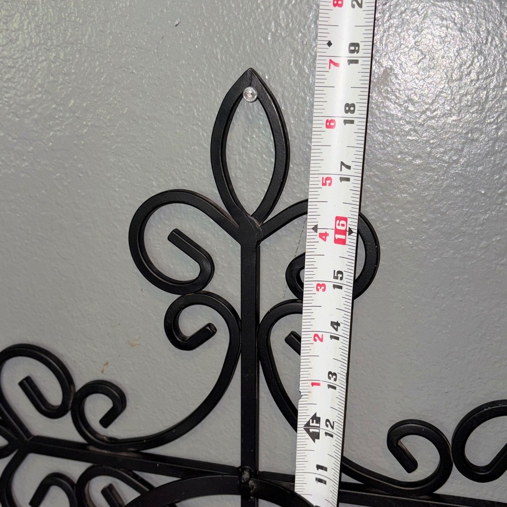 Black Wrought Iron Fleur De Lis Cross Wall Sconce Pillar Candle Holder 19in - Picture 10 of 16
